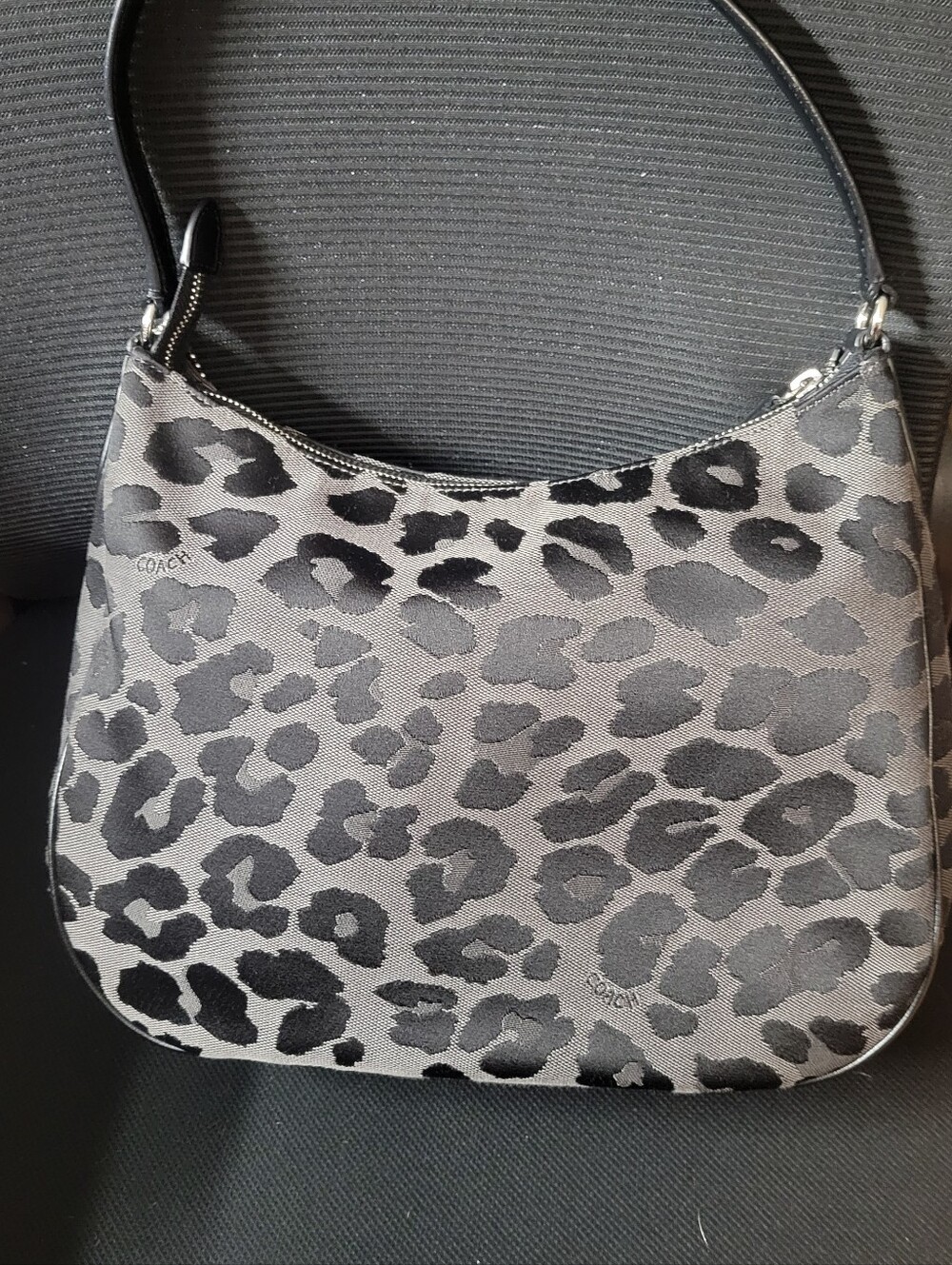 Coach Leopard-Print Shoulder Bag in Gray and Black - Picture 4 of 9
